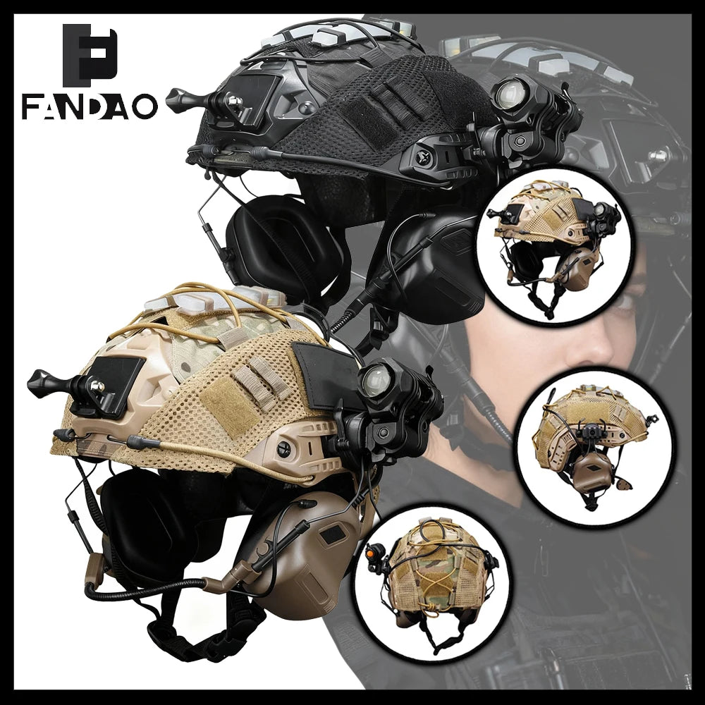 Tactical Helmet Set 6-in-1 Fast Airsoft Helmet Kit with Communication Headset Signal Lights Flashlight for CS Paintball Hunting