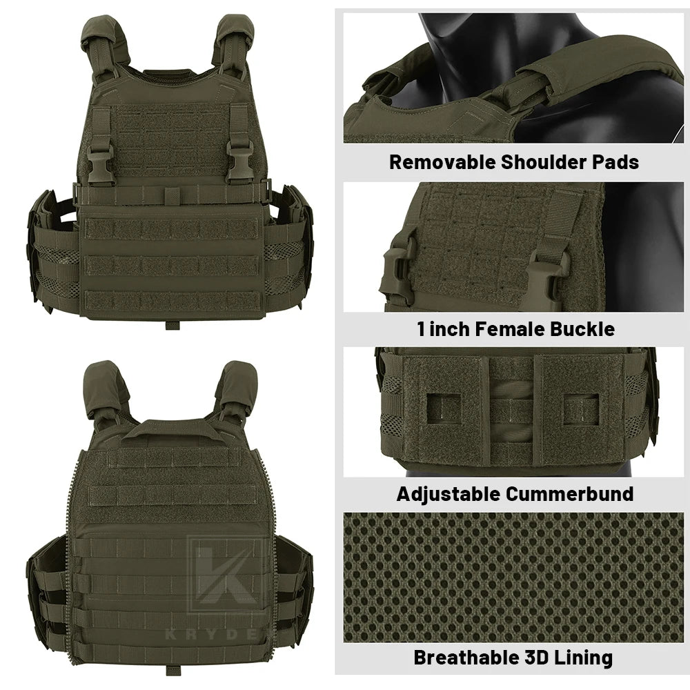 KRYDEX Tactical Modular Men's Vest MOLLE Heavy Duty SCARAB Plate Carrier Vest With Side Pouch For Airsoft Paintball Hunting