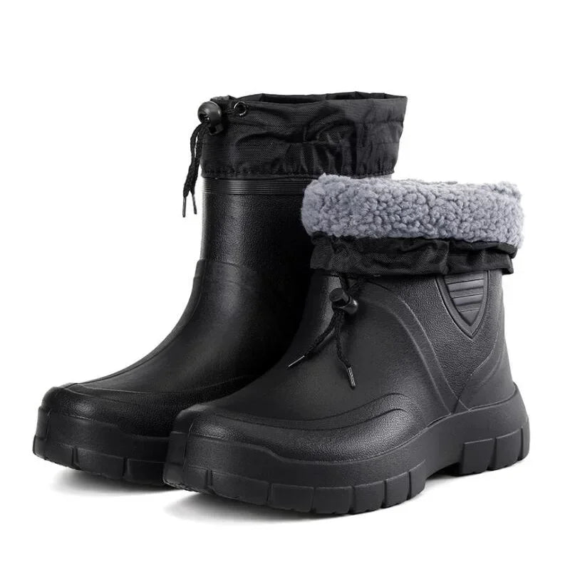 Men's Snow Boots Warm Waterproof Rain Boots Plush Anti Slip EVA Comfortable Winter Outdoor Kitchen Work Wear-resistant Men Shoes