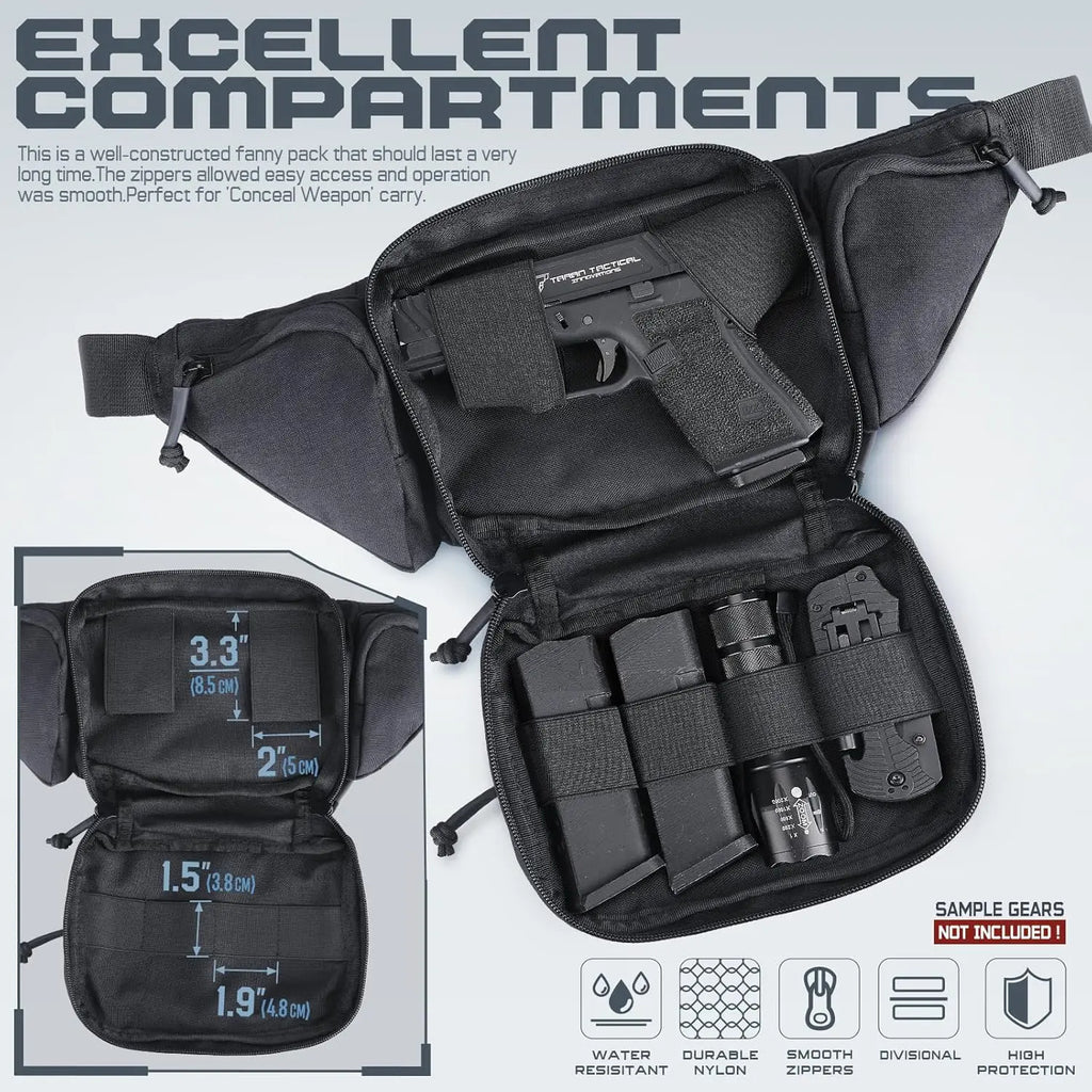 Tactical Fanny Pack Gun Holster Concealed Carry Pistol Waist Bag Molle EDC Pouch for Running Hiking Cycling Camping Outdoor Bag