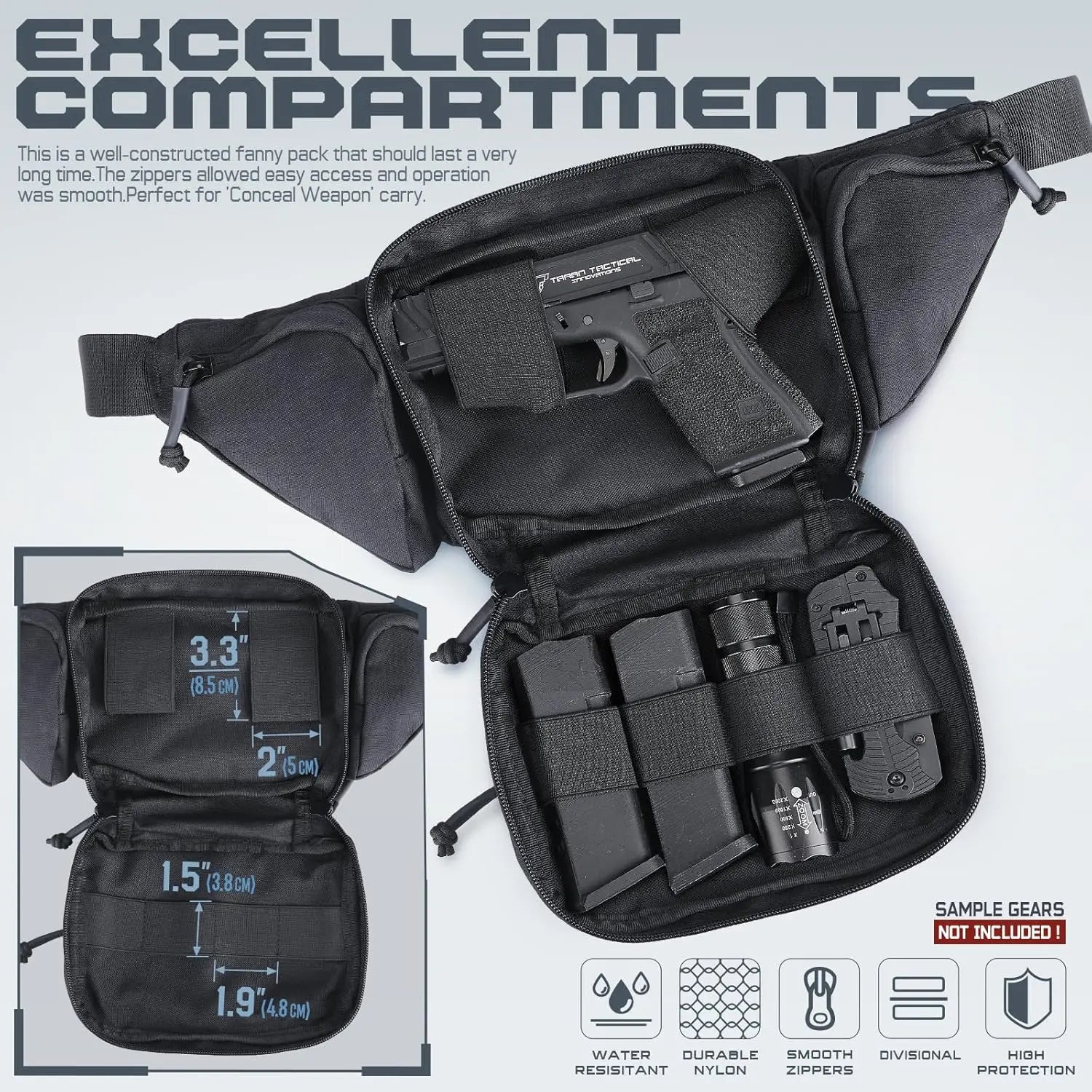 Tactical Fanny Pack Gun Holster Concealed Carry Pistol Waist Bag Molle EDC Pouch for Running Hiking Cycling Camping Outdoor Bag