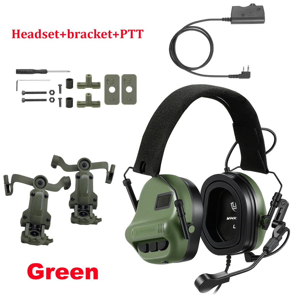 YHKEMA E70 Tactical Headset Hunting Shooting Noise Cancelling Headphones with Brackets Fit for Wendy M-LOK ARC Helmet
