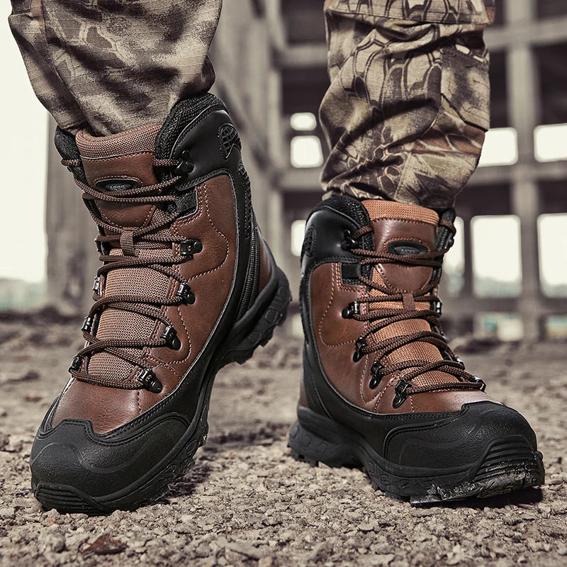 New Men's Mountaineering Boots, Anti Collision and Anti slip, Large Size Outdoor Training and Hiking Boots, High Top Breathable