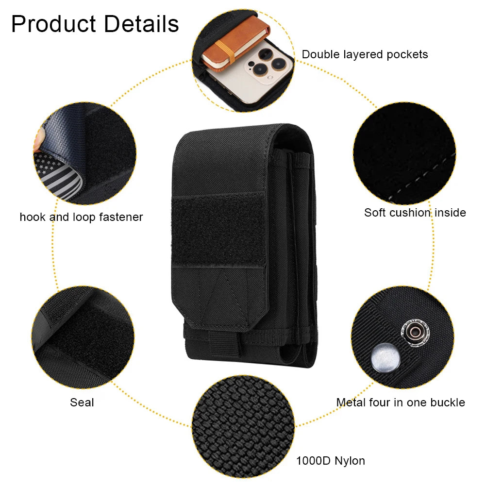 Molle Double-layer Cell Phone Pouch Tactical EDC Pouch Power Bank Bag Waist Accessories Pack Outdoor Hiking Mobile Phone Bag