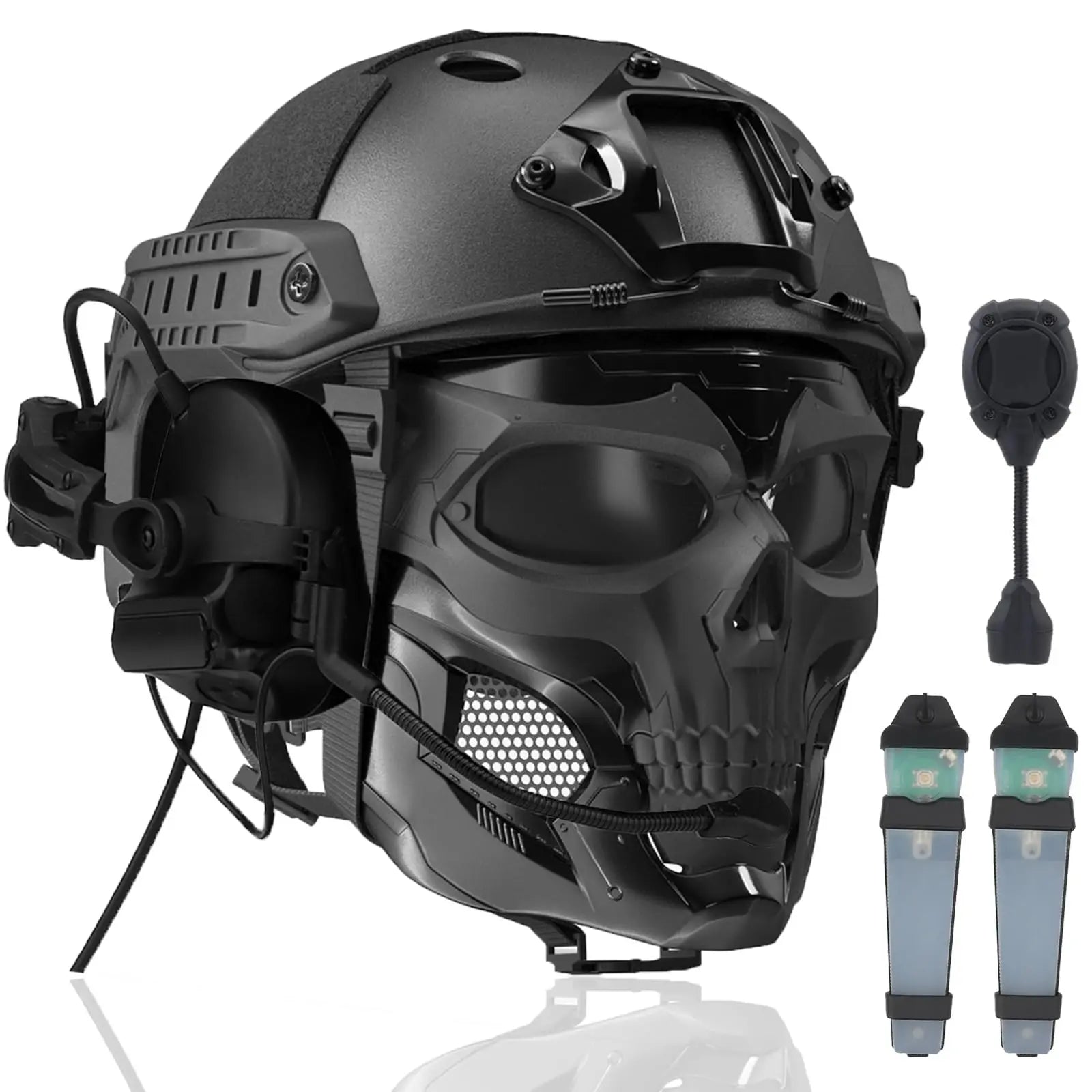 Airsoft Fast Helmet Set Adjustable Tactical Paintball Helmet with Military Headset Skull Mask Memory Foam Pad for Adult Teenager