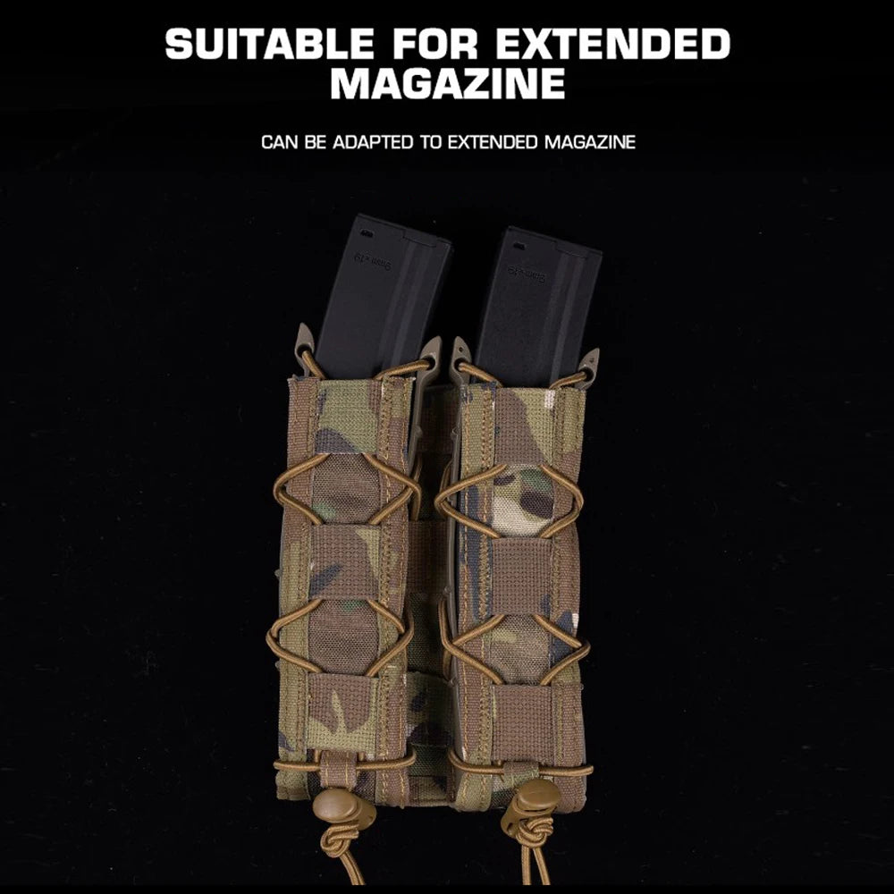 Tactical Tiger Type Long Double Quick Pull Mag Pouch 9mm/.45 Mag Holde for MP5 MP7 MOLLE System Extended Gear