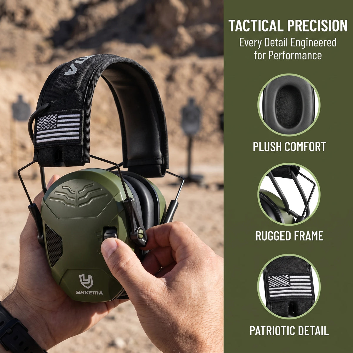 YHKEMA Electronic Shooting Earmuffs NRR 23dB Active Noise Reduction 4X Sound Amplification Hearing Protection For Hunting