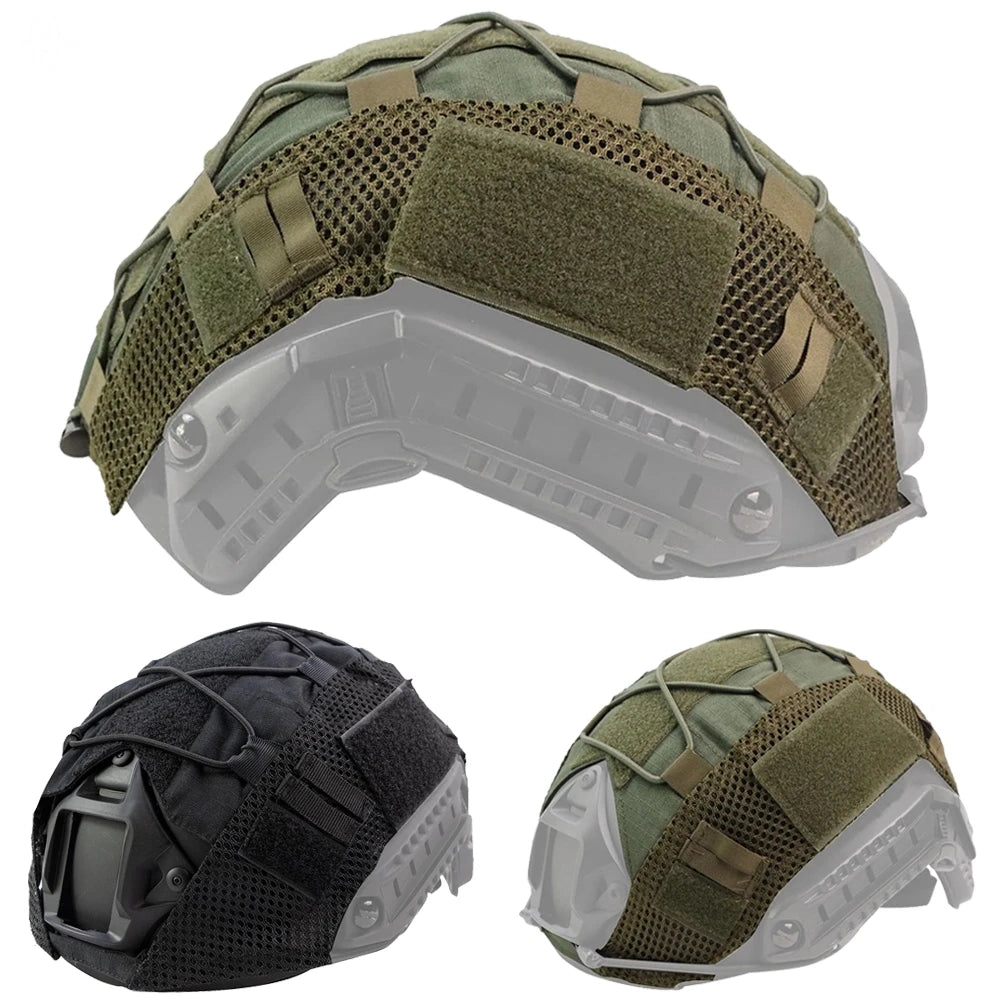 Tactical Camo Helmet Cover With Mesh Pouch & Elastic Cord Compatible FAST Helmet For Shooting Paintball Hunting Outdoor Gear