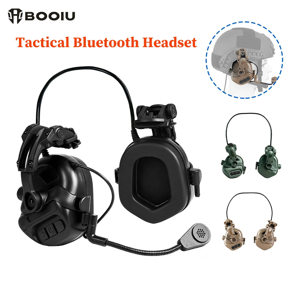 BOOIU Tactical Bluetooth Headset Electronic Outdoor Shooting Airsoft Earmuffs Hearing Protector Headphone with Headphone Stand