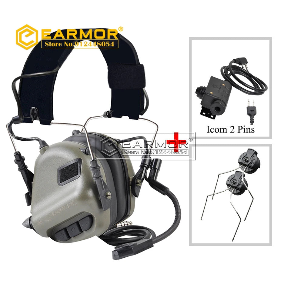 OPSMEN EARMOR Shooting  Headset & ARC Rail Adapter & M51 PTT Adapter Set for Radio Communication Shooting Noise Clearance