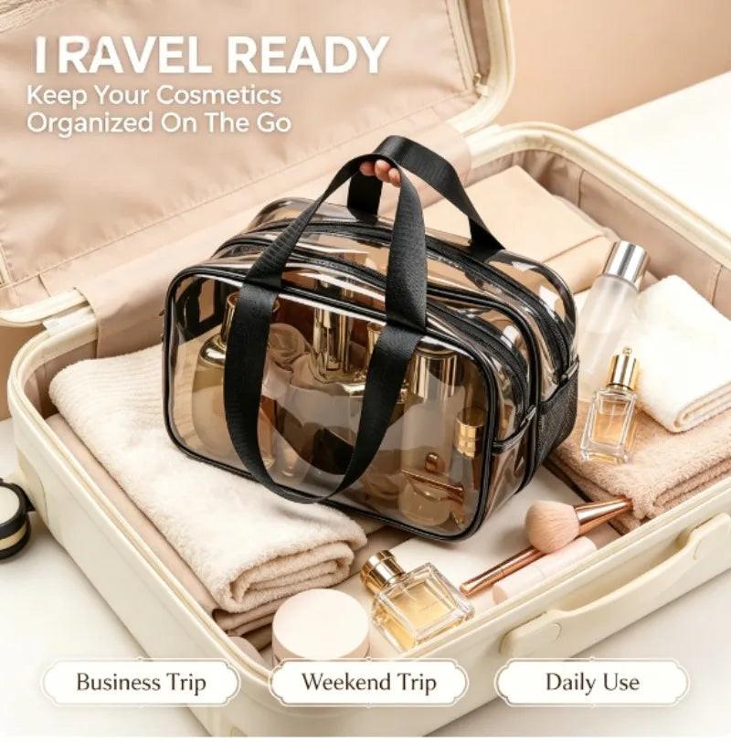 Dry And Wet Separation Clear Toiletry Bag for Women Men Portable Large Travel Makeup Bag Waterproof Transparent Cosmetic Bag