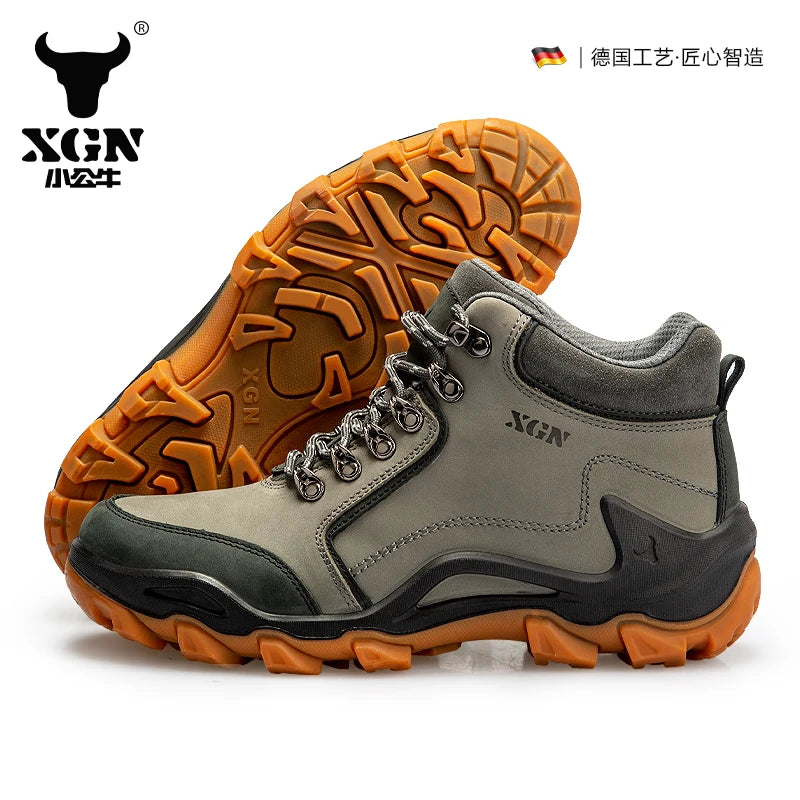 XGN Cowhide Outdoor Hiking shoes Men's waterproof hunting Boots Tactical Desert Combat travel Boots Ankle trekking Sneakers