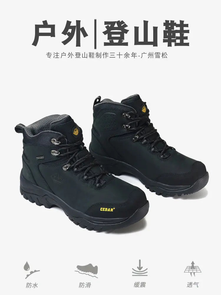 RAN Cow Leather Hiking Boots Men  Outdoor Sport Walking Sneakers trekking Snow Shoe women Climbing Mountain travel Hunting boots