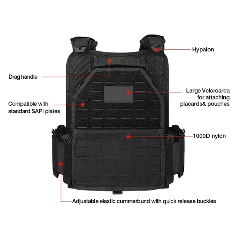 Lightweight 6094 Tactical Vest - Quick-Detach MOLLE System, 1000D Nylon Military/LE/Survival Combat Gear