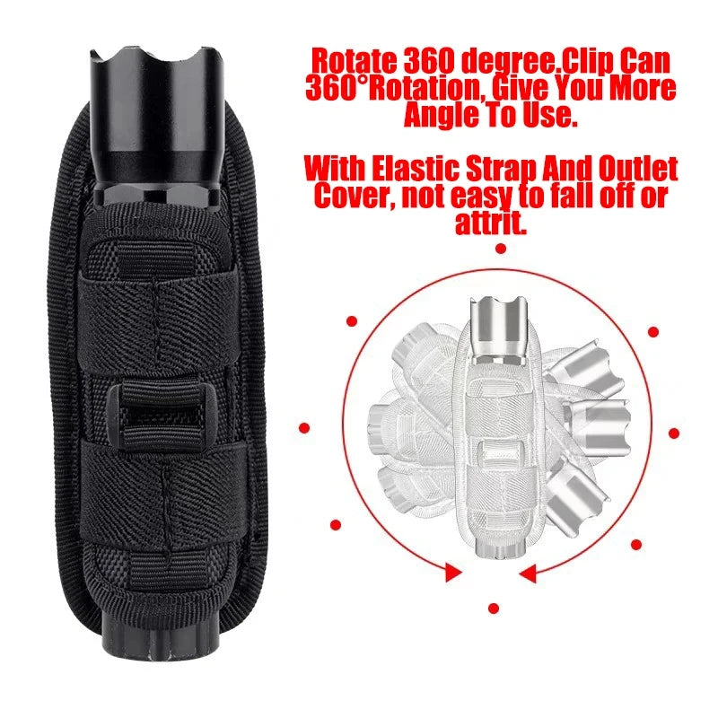 360° Rotary Tactical Flashlight Belt Holster Durable Torch Pouch Hunting Outdoor Survival Lighting Accessory