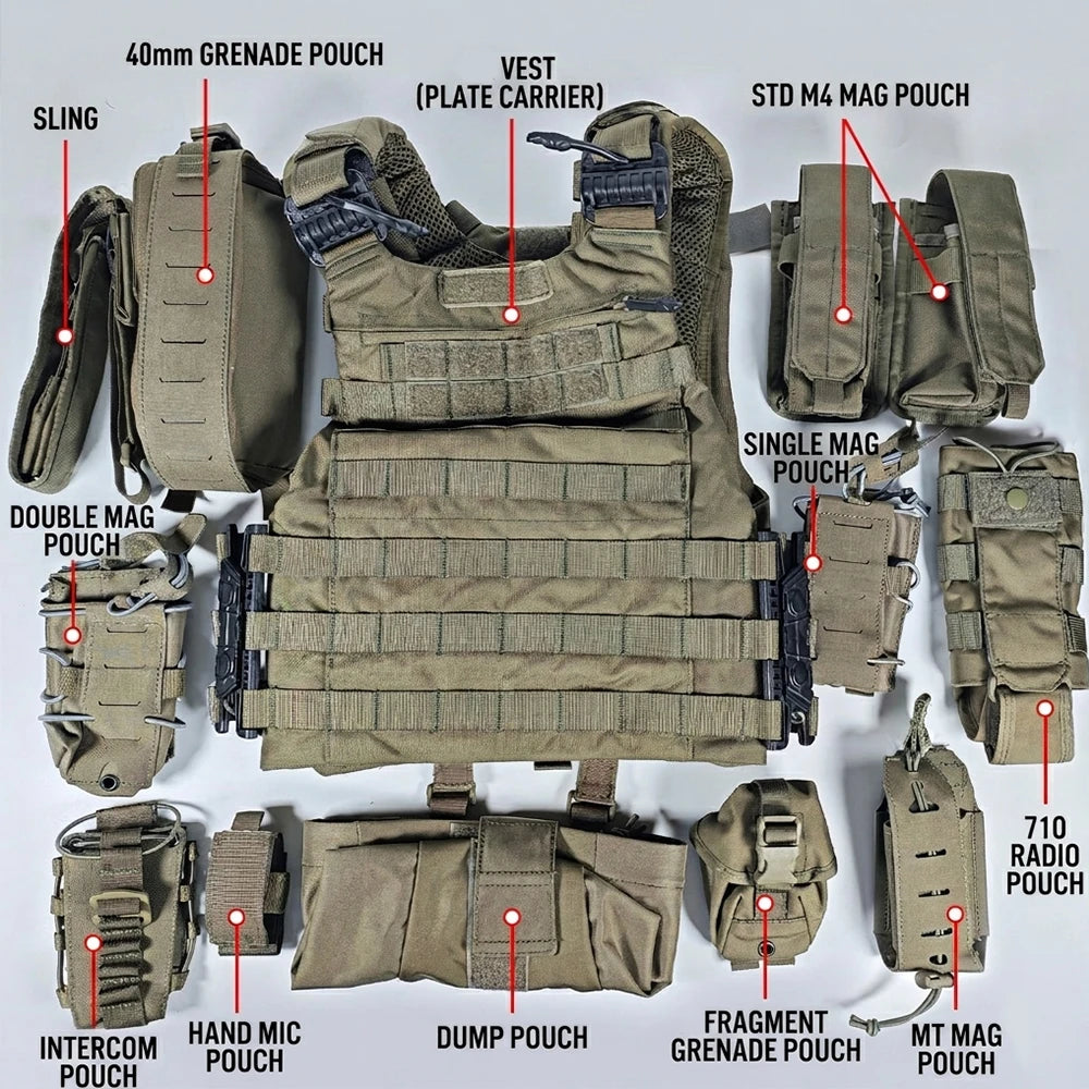 Tactical Compact Quick-Release Vest with MOLLE System Pouch Set   Complete Combat Gear for Airsoft CS Wargames Hunting Training