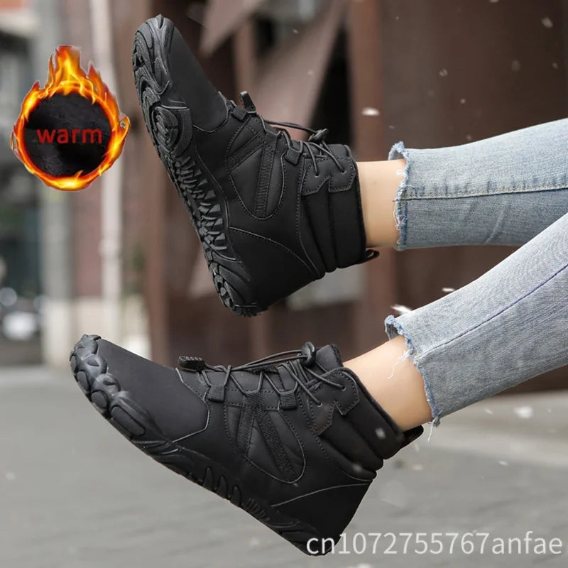 Winter Men Women Waterproof Snow Boots Barefoot Casual Shoes Outdoor Warm Work Shoes Ankle Shoes for Climbing Boots Non-Slip