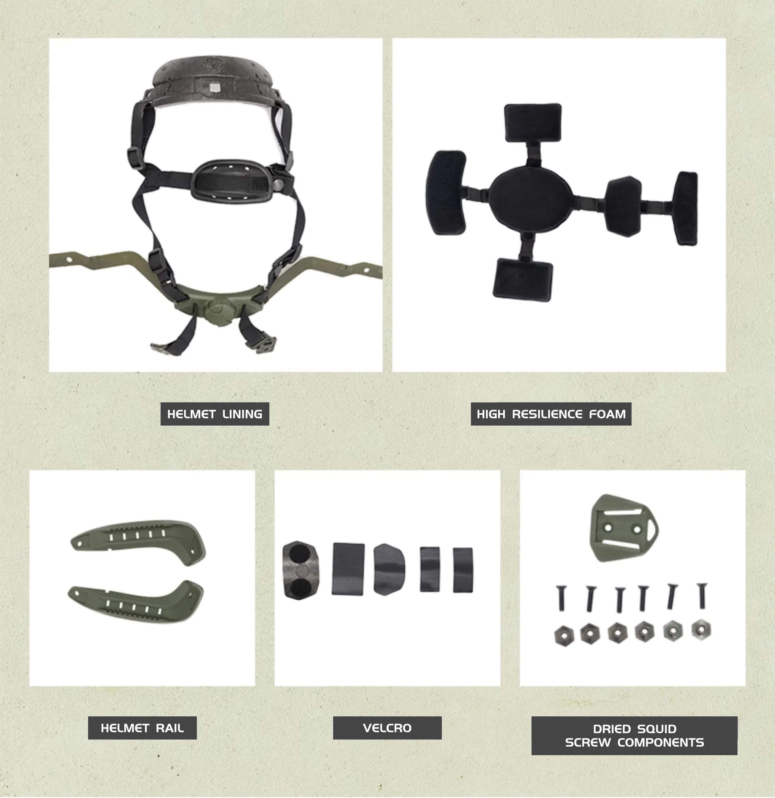 15 Ballistic Helmet Full Set - Suspension Liner & Cuttlefish Rail | Military-Style Outdoor Tactical Civilian Accessory