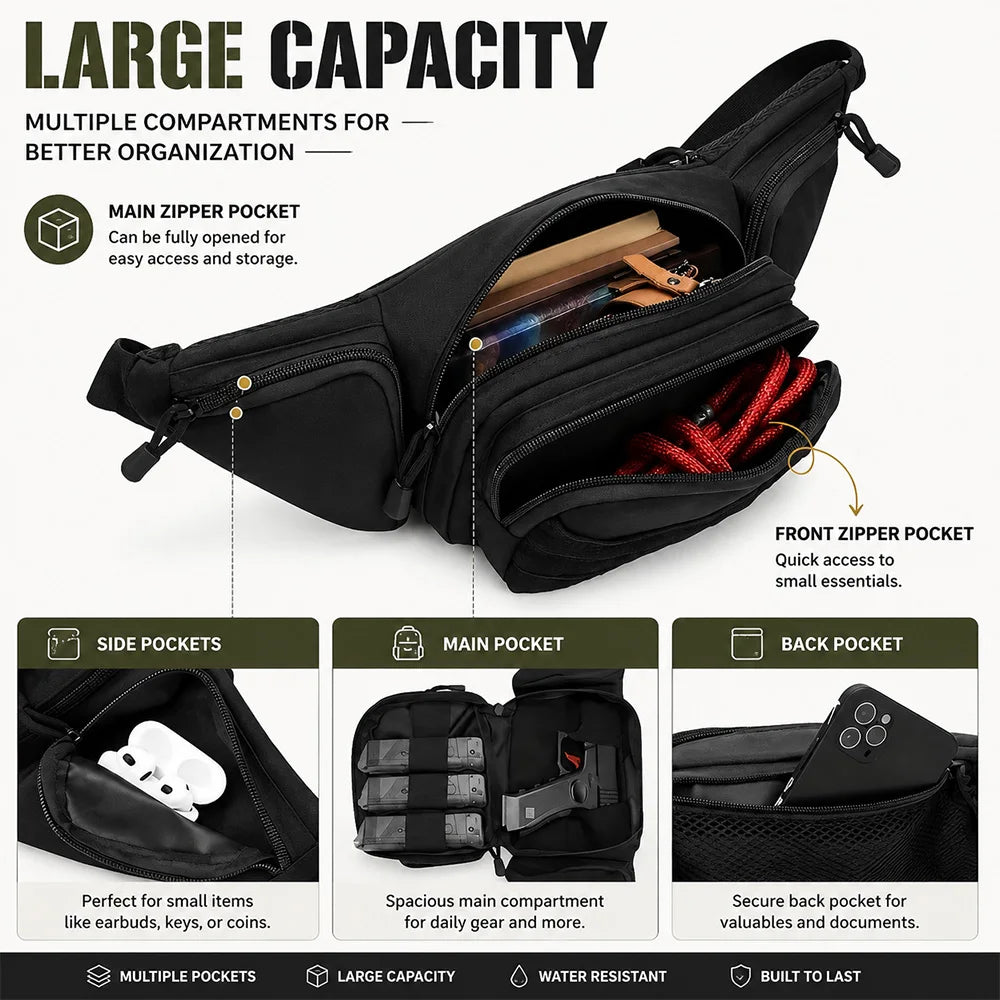 Tactics Outdoor Sports Multi-function Waist Bag with Badge and Buckle, Nylon Hiking Bike Fishing Phone Waist Bag, Men's Shoulder Bag