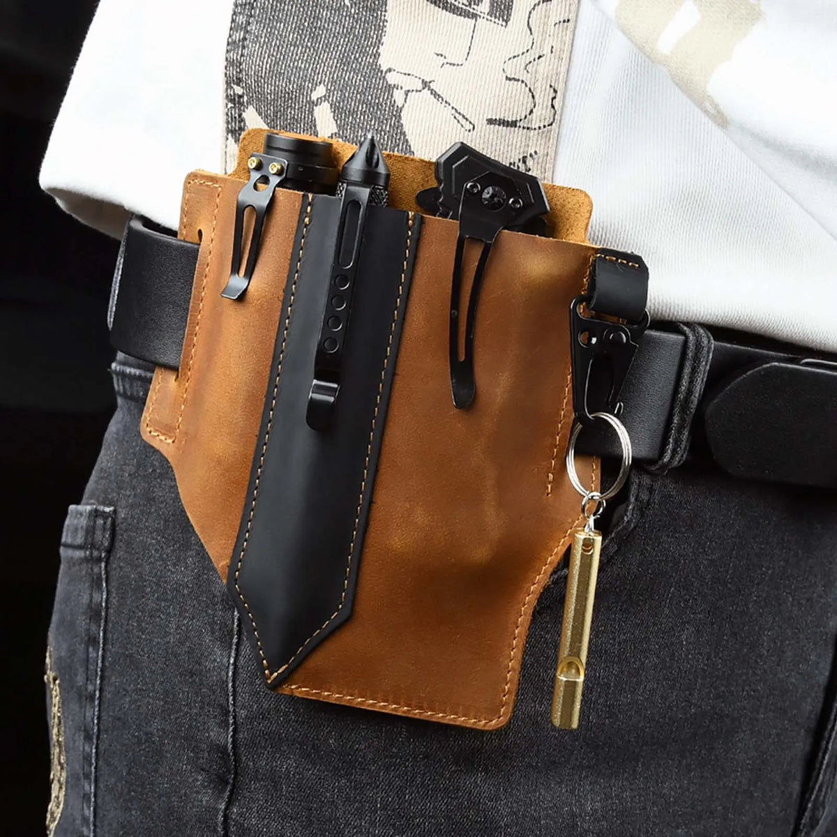 2026 New Leather Tool Pouch with Belt Loops for Men, Pocket Organizer with Multitool Pouch Flashlight Holster EDC Belt Pouch