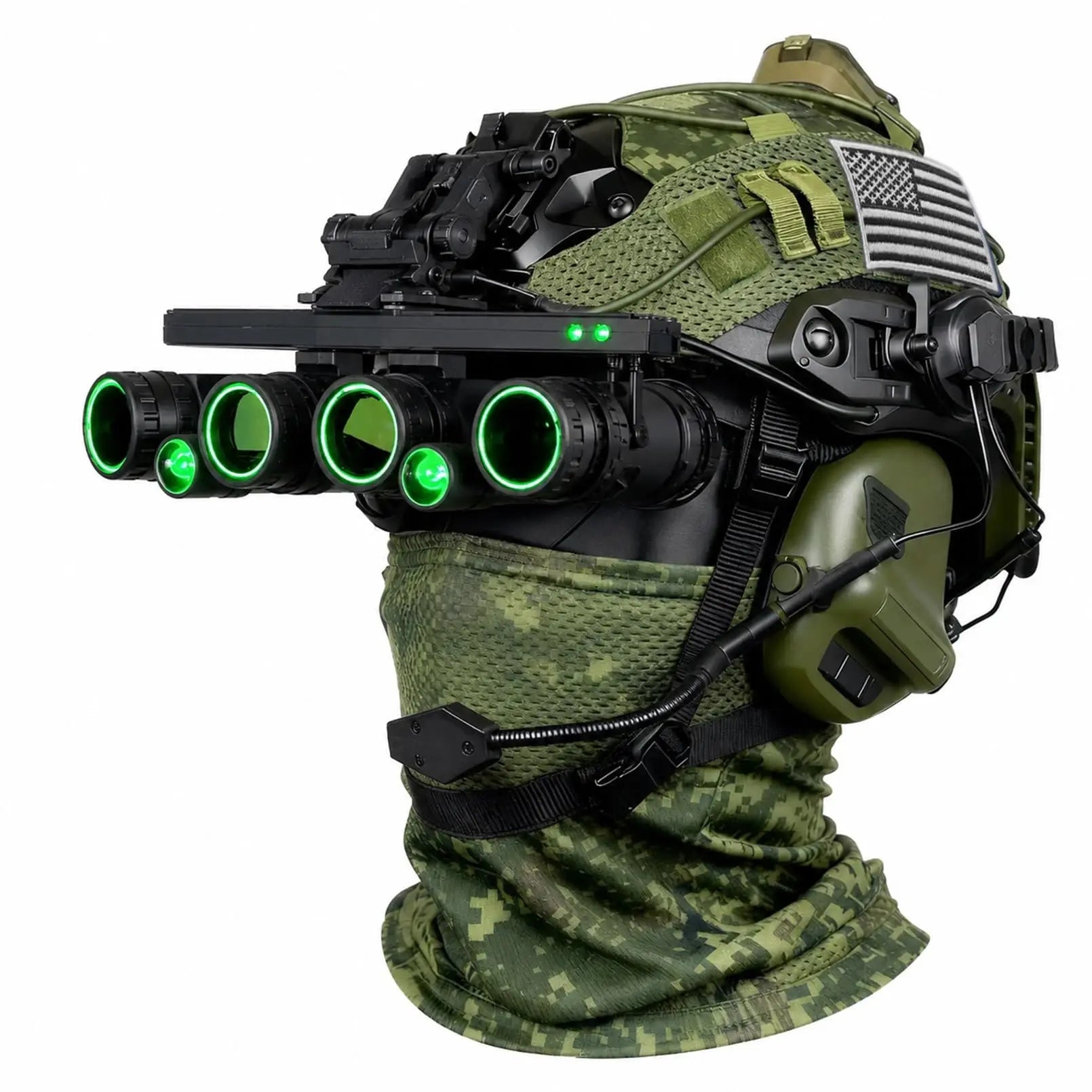 Tactical Airsoft Helmet Kit with Quad NVG Model Red Green Light Cover Headset Strobe for Paintball CS Cosplay