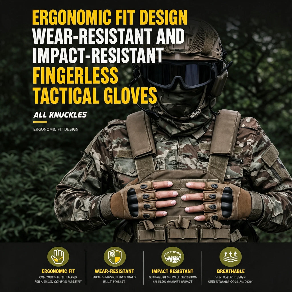 Men Half Finger Tactical Gloves Knuckle Protection Anti‑Slip Breathable for Riding Climbing Camping Outdoor Sports Gloves
