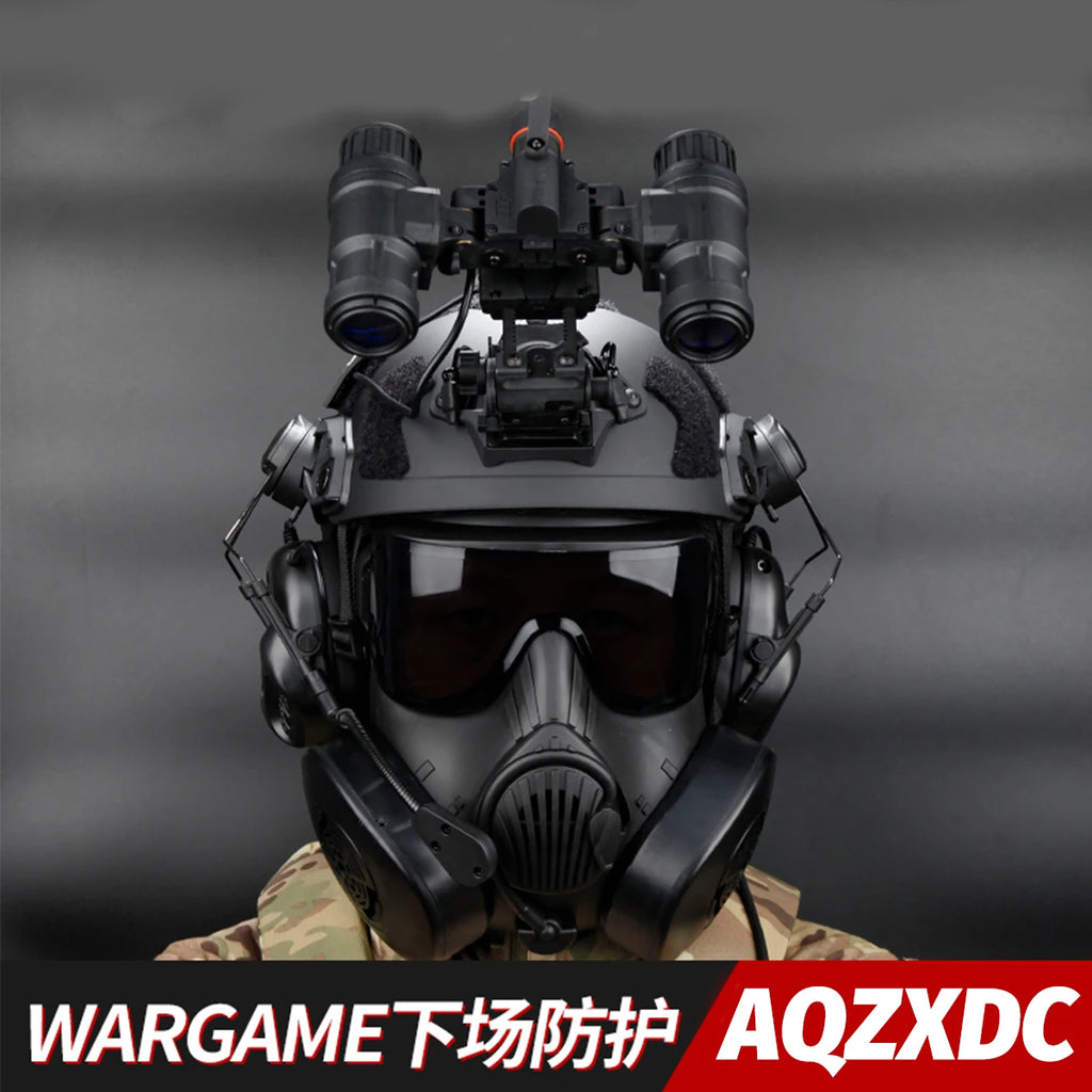 M50 Gas Mask Set with SF Ultra-High-Cut Airsoft Helmet Night Vision Goggles Model Signal Light Tactical Headset for CS Wargame