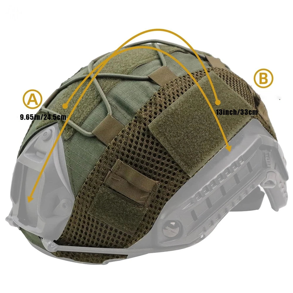 Tactical Camo Helmet Cover With Mesh Pouch & Elastic Cord Compatible FAST Helmet For Shooting Paintball Hunting Outdoor Gear