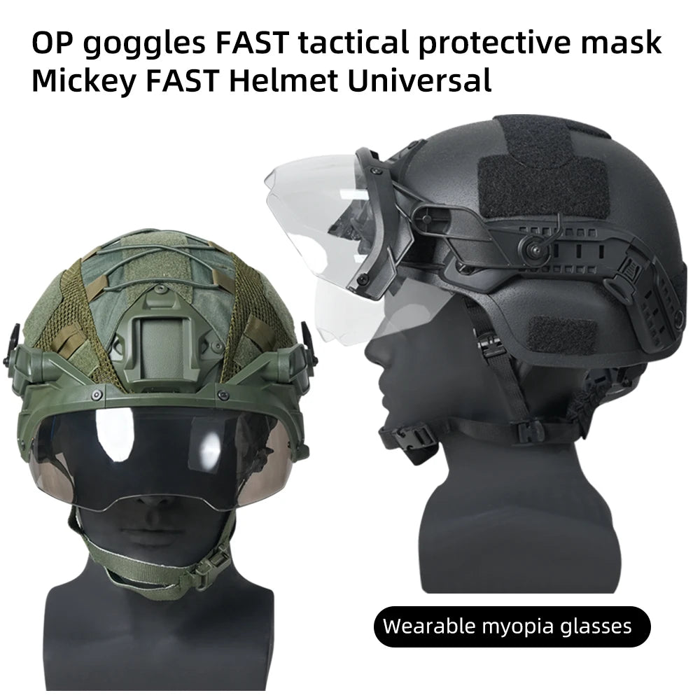 BOOIU Tactical Helmet OP Goggles with Horns Detachable FAST MICH Helmet Anti Fog and Riot OP CS Adjustable Protective Goggles