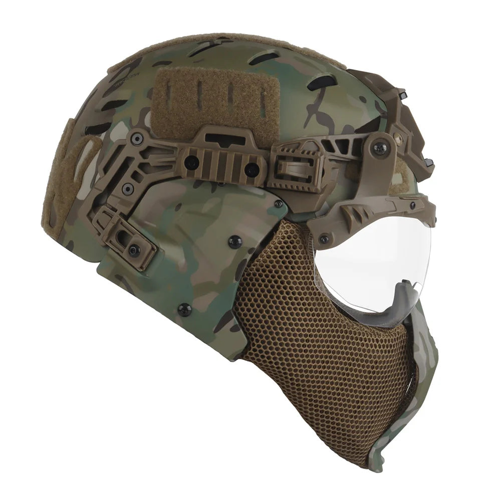 Tactical Full protective helmet with Half Face Mask Mouthguard/Flip Goggles/Ear Cover Hunting Airsoft Paintball 3.0 Wendy Helmet