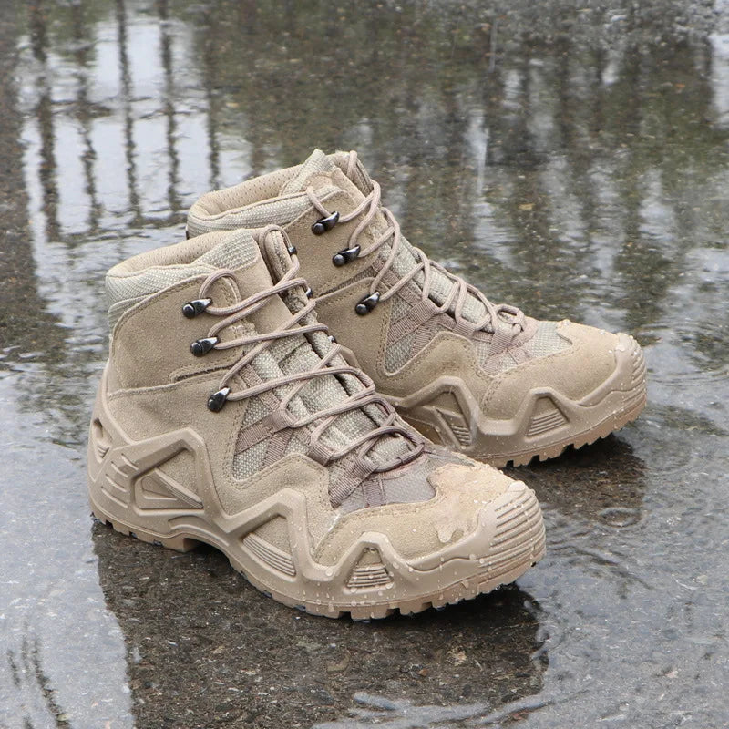 Lynjacye Mid Cut Green Combat Boots Men Women Size 39-46 Outdoor CS Training Hiking Shoes Desert Ankle Climbing Bota Masculina