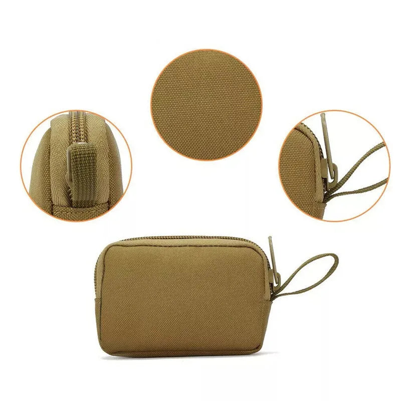 Nylon Double Zipper Pocket Coin Purse Men Tactical Outdoor Small Card Holder Keys Storage Belt Waist Bag Molle Pouch Lightweight