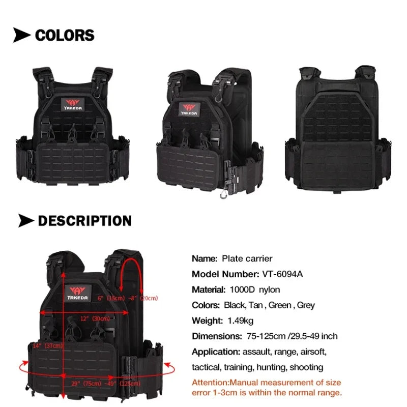 YAKEDA Tactical Vest 6094 Fast detachable light laser cut outdoor hunting black gear carry vest of high quality 1000d  nylon
