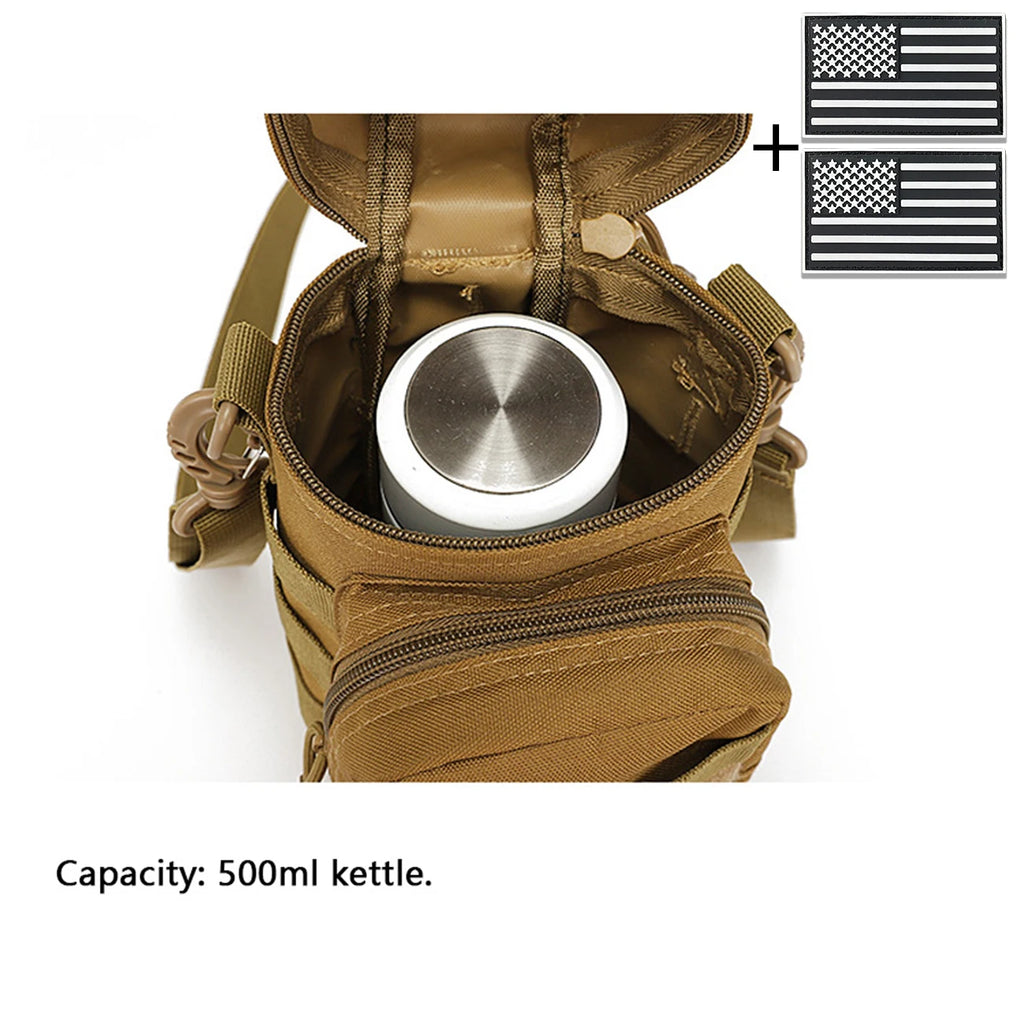 Outdoor hunting Molle water bottle bag with adjustable shoulder strap Magic Sticky, suitable for hiking, fishing and hunting