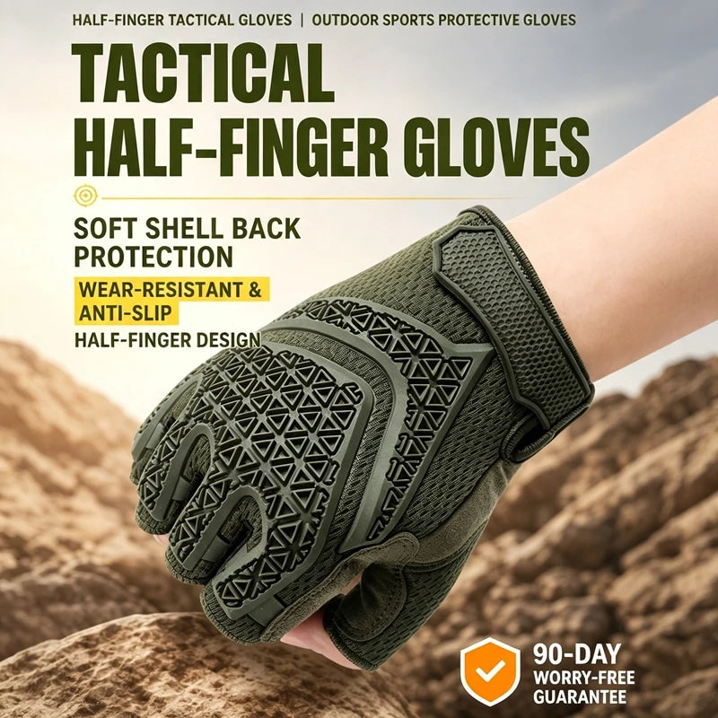 Men Tactical Half‑Finger Gloves Breathable Shock Absorbing Anti‑Slip Outdoor Motorcycle Cycling Climbing Protective Gloves