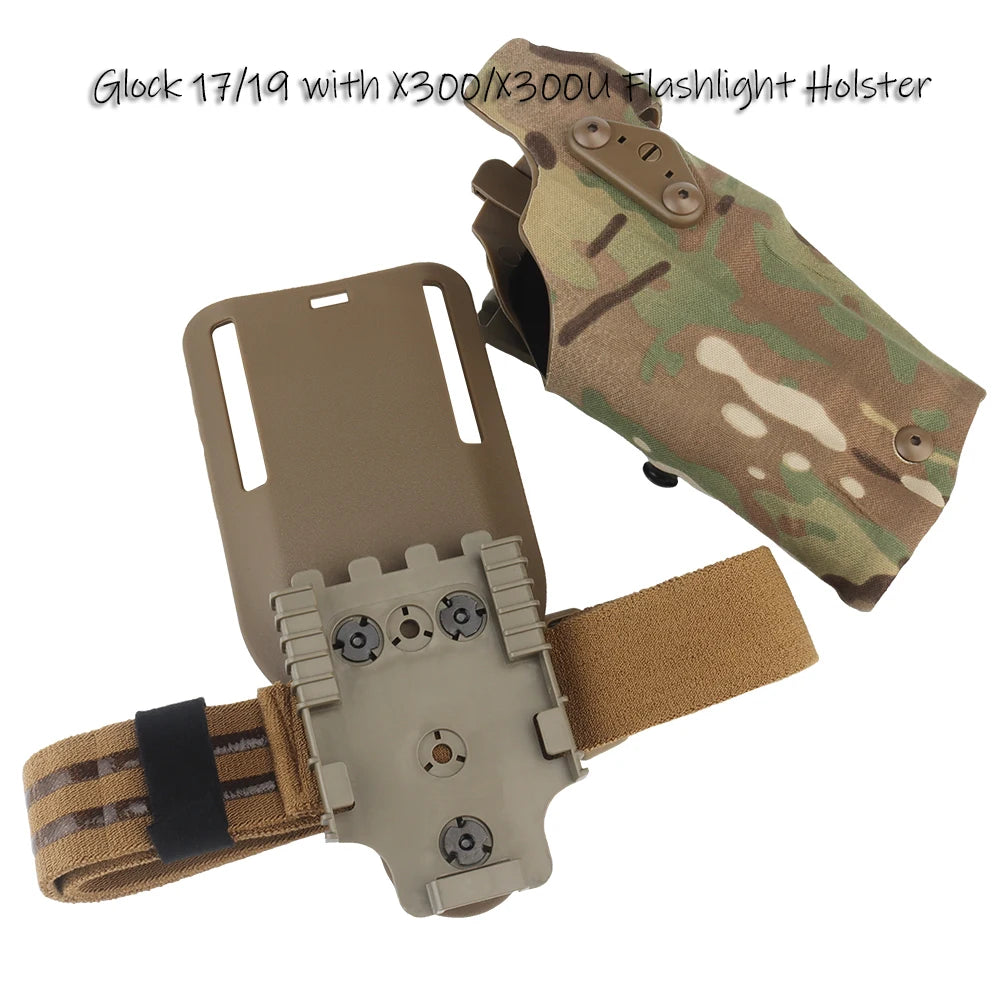6354DO Tactical Pistol Holster for Glock 17/19 with X300/X300U Flashlight Airsoft -832 ALS Quick Release Leggings Holster