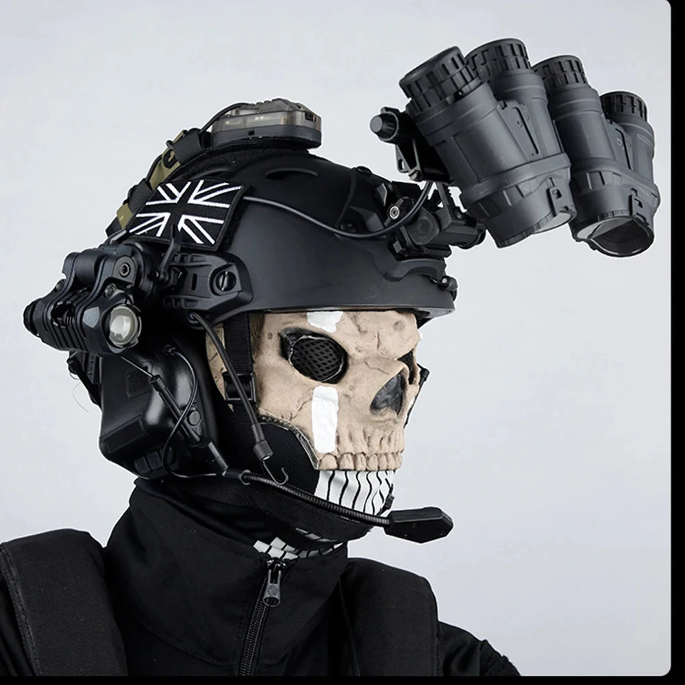 COD Tactical Helmet Set Airsoft Call of Duty 19 Protective Equipment with Ghost Skull Mask Signal Light NVG Model for CS Cosplay