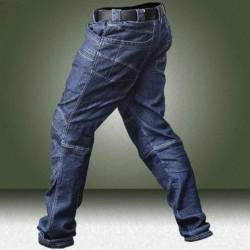Mens Hunting Tactical Jeans Pant Wearable Elasticity Hiking Outdoors Denim Pants Cotton Multi Pocket Jeans Men Joggers Hombre