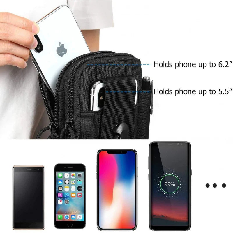 Tactical EDC Pouch Molle Waist Bag With Carabiner Heavy Duty Utility Belt Phone Holster Fits Large Smartphones & Tools