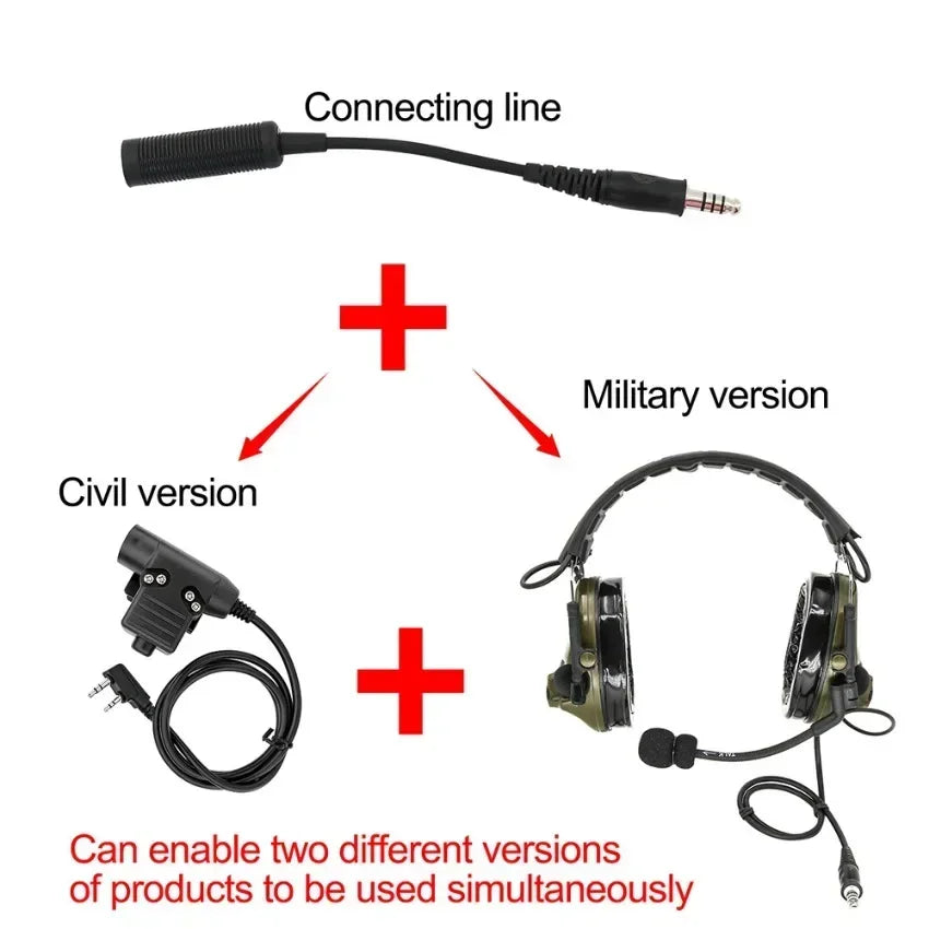 Tactical Headset U-174 Cable Adapter Cable NATO/Military To Civilian Cable Adapter for Pelto Comta/msaSordin/tciLiberator