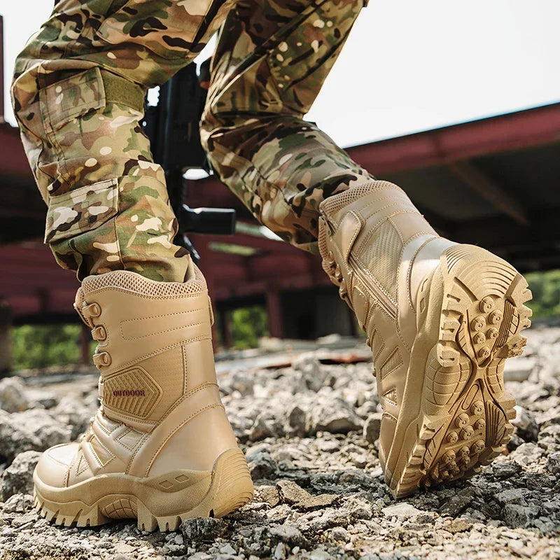 High Quality Men's Brand High-Top Leather Boots Breathable Desert Combat Men's Boots Outdoor Shoes Non-slip Hiking Ankle Boots