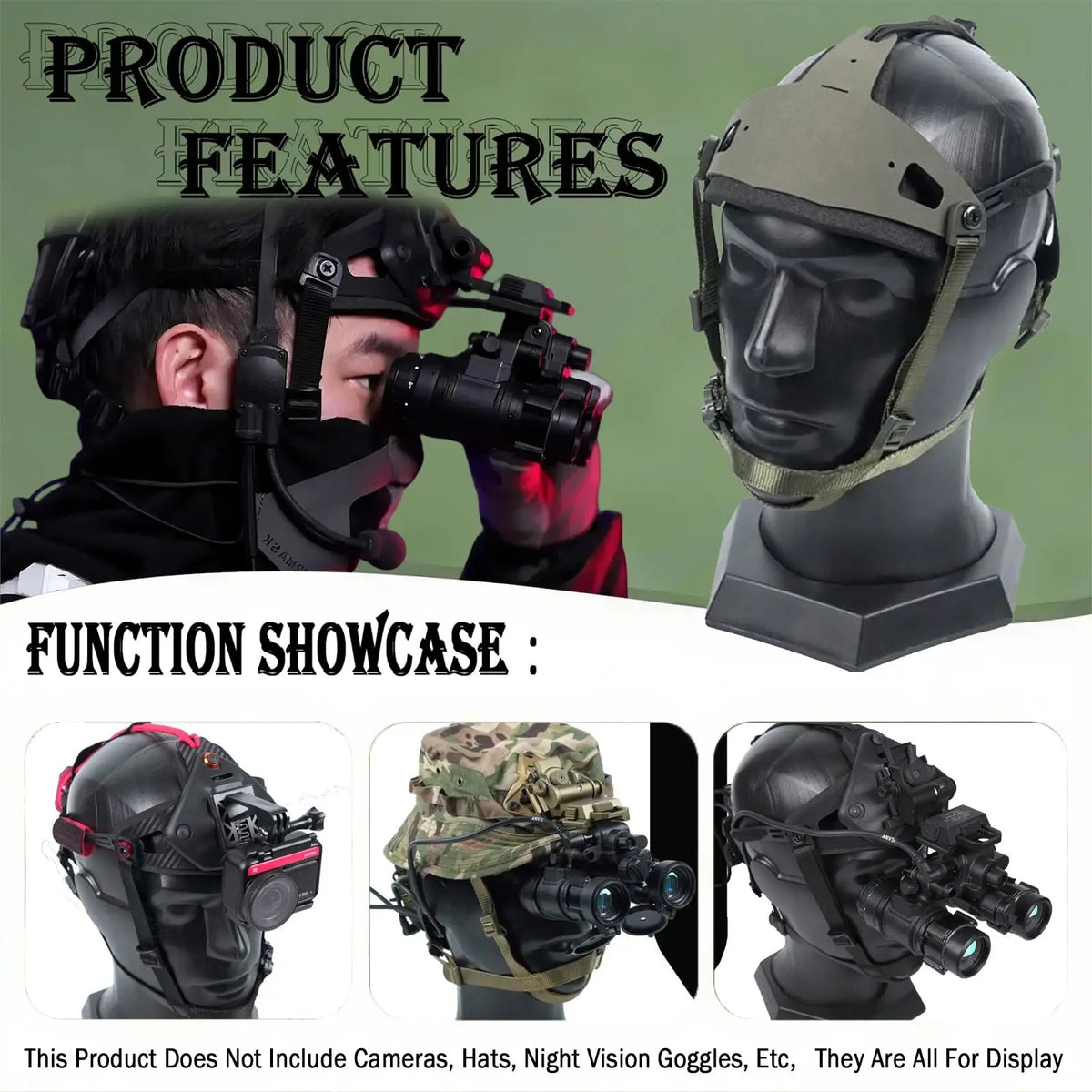 Multi-Function NVG Head Mount with Adjustable Suspension, Lightweight Tactical Helmet Camera Bracket for Outdoor and Filming