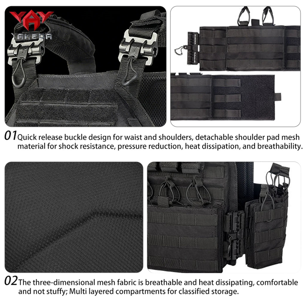 YAKEDA waist and shoulder straps with quick release buckles, MOLLE system with multiple accessories package hunting vest