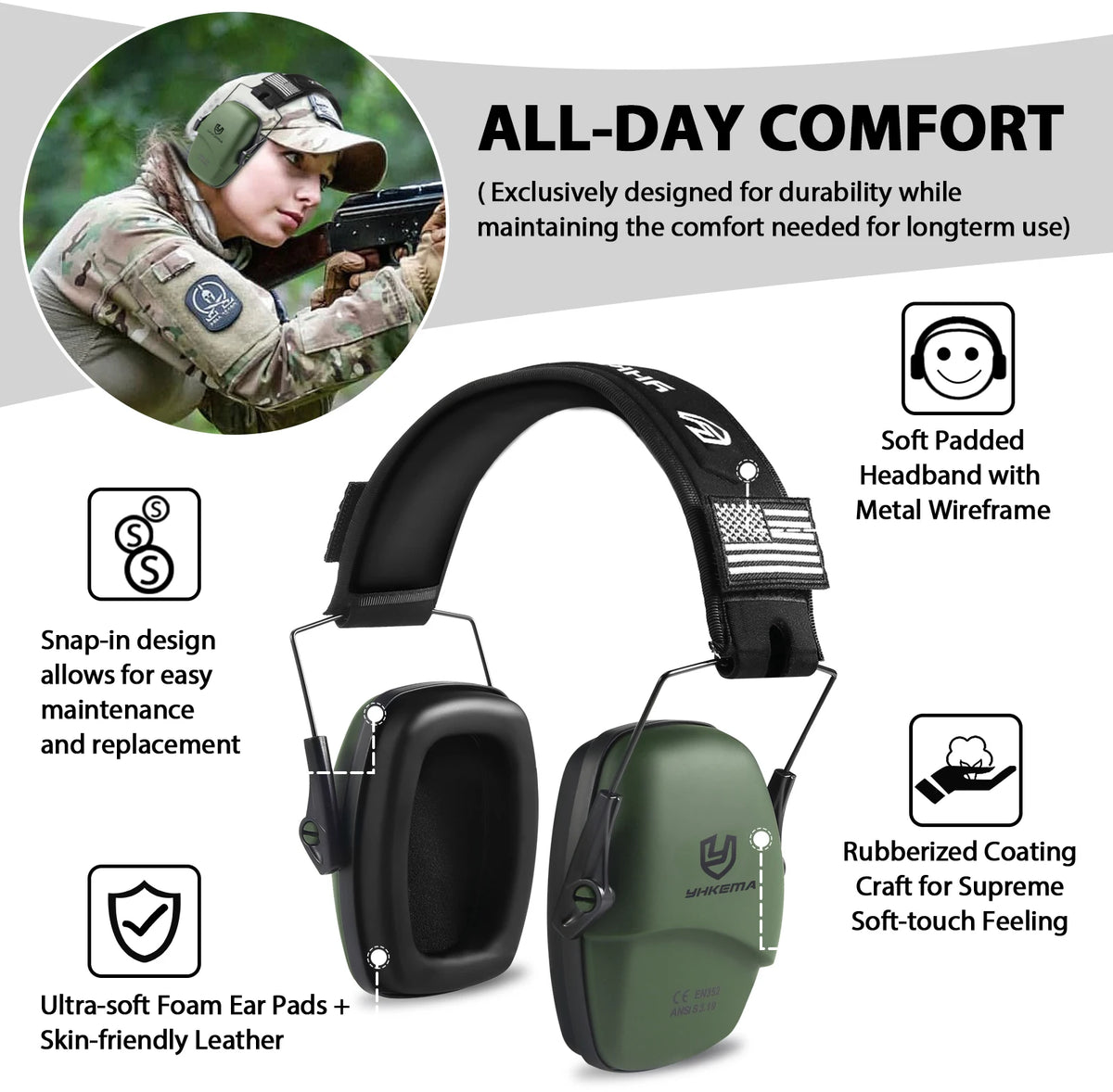 Tactical Headset Ear Protection Shooting Headphones for Hunting Hearing Earmuff Noise Reduction 25dB Earmuffs