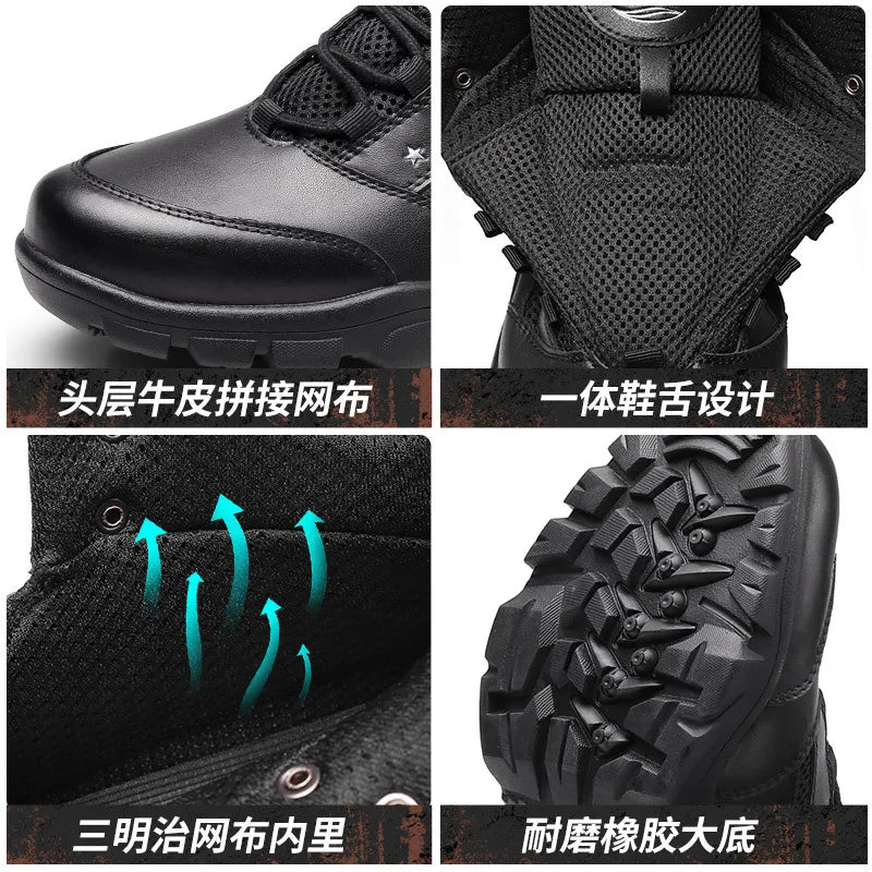 Cow Leather Hiking shoes Men's breathable hunting Boots Tactical Desert Combat Male trekking Women black Sneakers Ankle Boots
