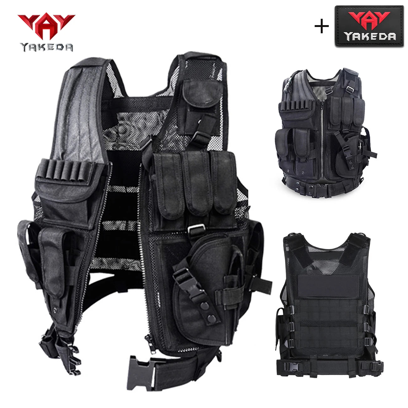 YAKEDA breathable mesh hunting vest MOLLE modular multi device bag vest adjustable for outdoor hunting sports