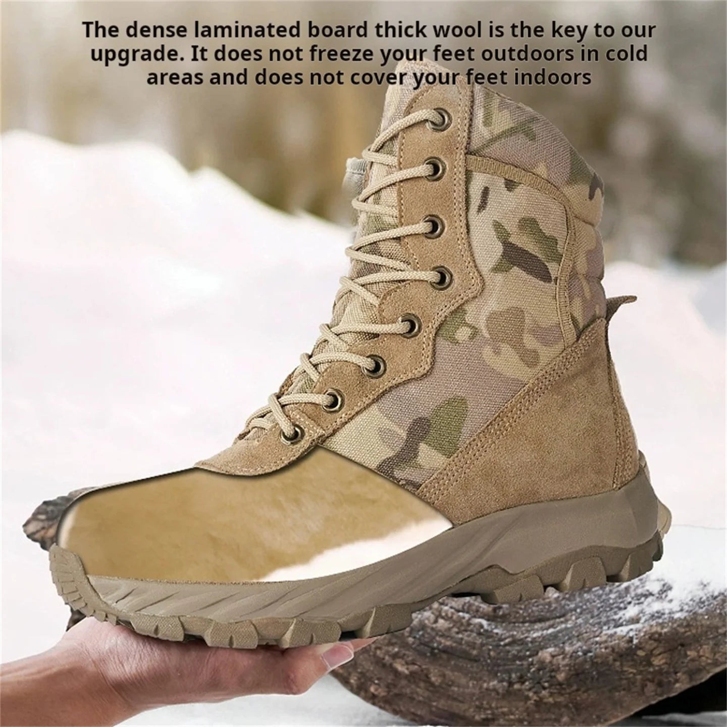 Winter Camouflage Wool Lining Warm Hunting Boots Men's Outdoor Non-Slip Waterproof Snow Shoes Hiking Mountaineering Boots