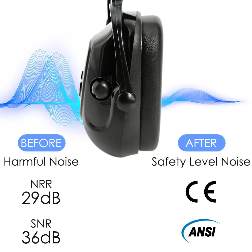 CE Bluetooth Ear Muffs Adjustable Cap-mounted Earmuff Safety Helmet Attachable Hard Hat Earmuff Hearing Protection Outdoor Work