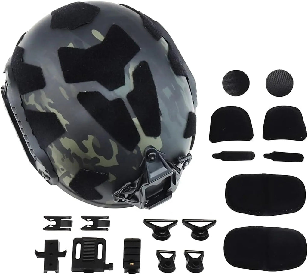 Tactical Helmet Set Fast Camouflage Protective Helmet With Four-Eye NVG Model Respirator Mask Signal Light for Field Cosplay