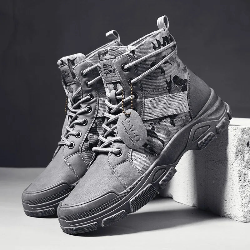 High-top Men's Versatile and Comfortable Hiking Boots, Outdoor Fashion Trendy Thick-soled Casual Sports Shoes